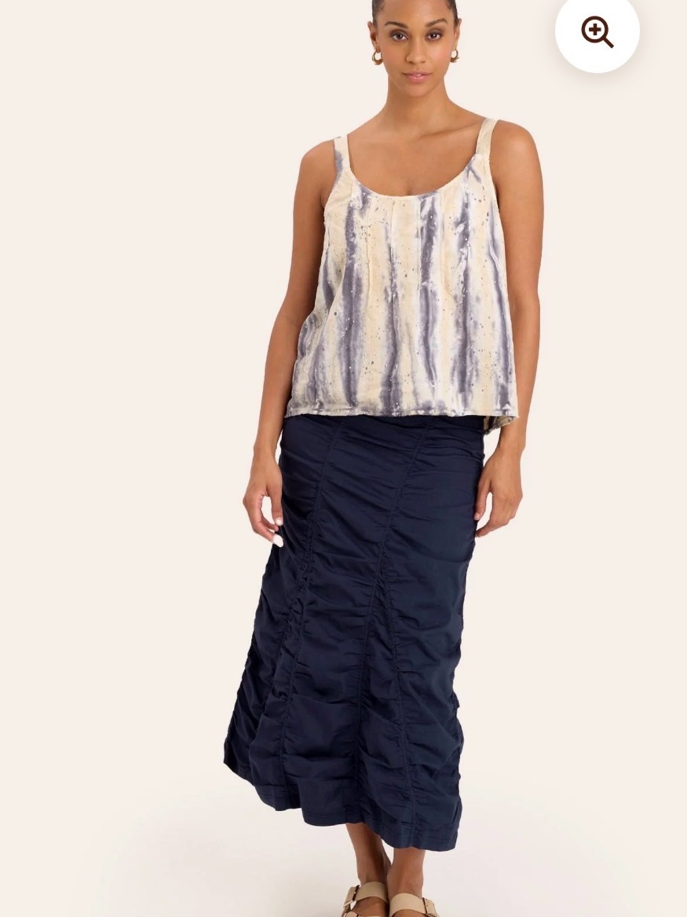 CORE by XCVI Gored Peasant Skirt Navy Ruched Maxi Skirt Size M - Picture 4 of 7